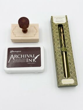 “From The Desk Of” Stamp + Ink Pad + Gold Pen Set